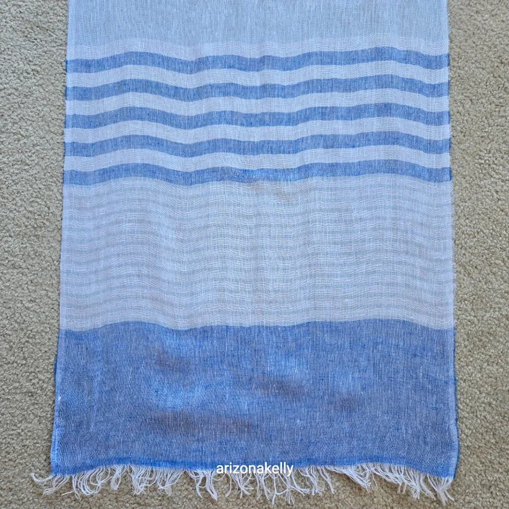 Mario Romano Capri Linen Scarf Italy Italian Blue Stripe - Picture 2 of 12